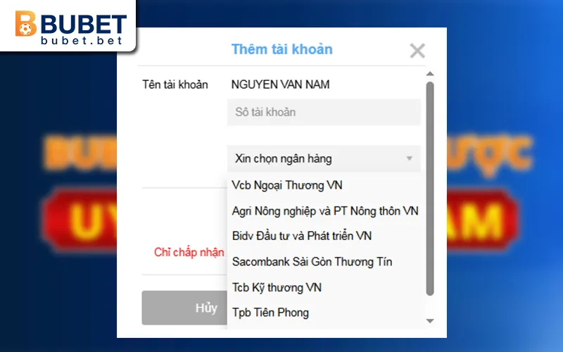 Hướng dẫn rút tiền BUBET chuẩn trên app và máy tính 2025 2 Danh sách ngân hàng hỗ trợ rút tiền tại BUBET